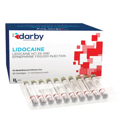 Darby Lidocaine HCl 2% with Epinephrine 1:100,000, 50/Box, Red, 03A0100