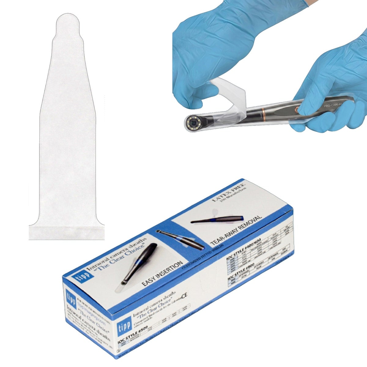 TIPP Imaging Intraoral Camera Sheaths, Size 8 (8-8.25"), Clear, Latex Free, 100/Box, IOC 800
