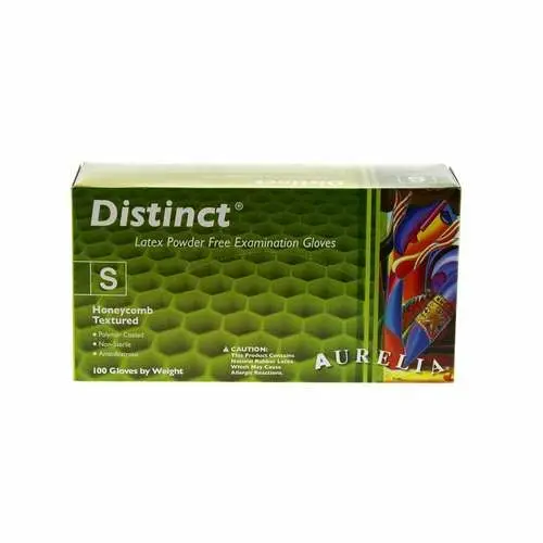 Aurelia® Distinct™ Honeycomb Textured Latex Exam Gloves, Powder Free, Non-Sterile, Small, 100/Box, 29226