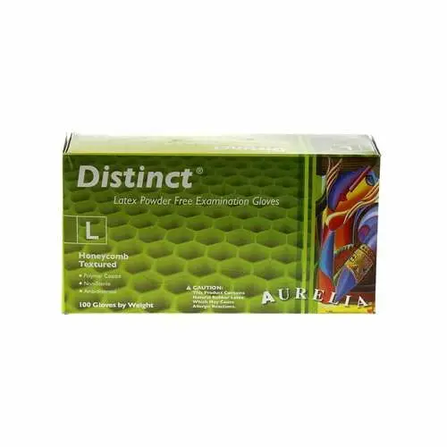 Aurelia® Distinct™ Honeycomb Textured Latex Exam Gloves, Powder Free, Non-Sterile, Large, 100/Box, 29228