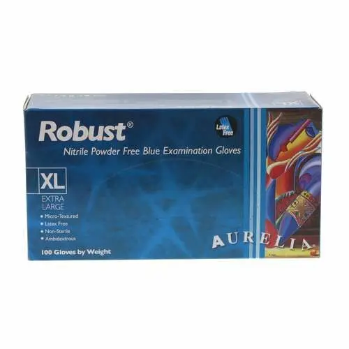 Aurelia® Robust™ Soft Nitrile Exam Gloves, Powder Free, Non-Sterile, Blue, Extra Large, 100/Box, 93899