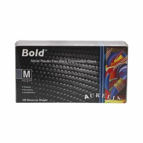 Aurelia® Bold™ Nitrile Exam Gloves, Powder Free, Non-Sterile, Black, Medium, 100/Box, 73997