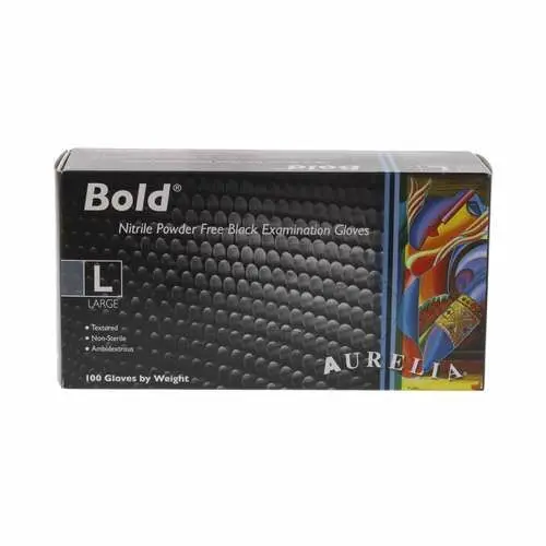 Aurelia® Bold™ Nitrile Exam Gloves, Powder Free, Non-Sterile, Large, Black, 100/Box, 73998
