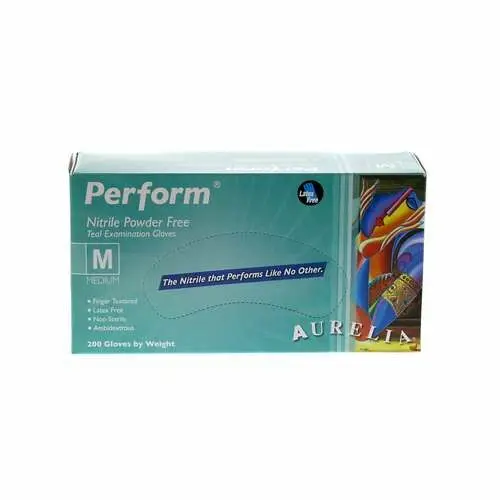 Aurelia® Perform™ Nitrile Exam Gloves, Powder Free, Non-Sterile, Teal, Medium, 200/Box, 92397