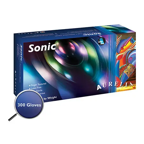 Aurelia® Sonic™ Nitrile Exam Gloves, Powder Free, Non-Sterile, Medium, Indigo, 300/Box, 93777