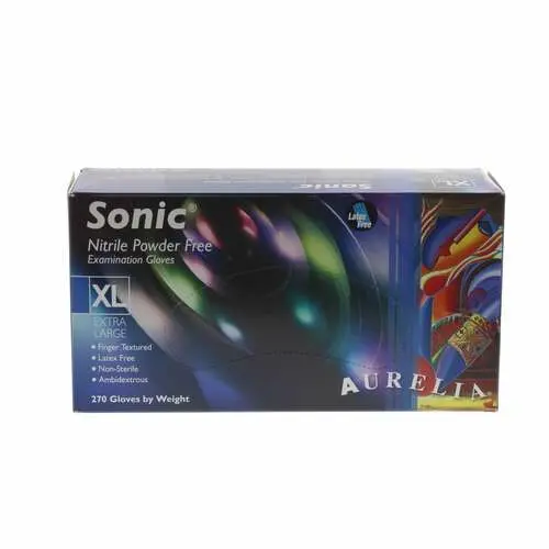 Aurelia® Sonic™ Nitrile Exam Gloves, Powder Free, Non-Sterile, Extra Large, Indigo, 270/Box, 93779