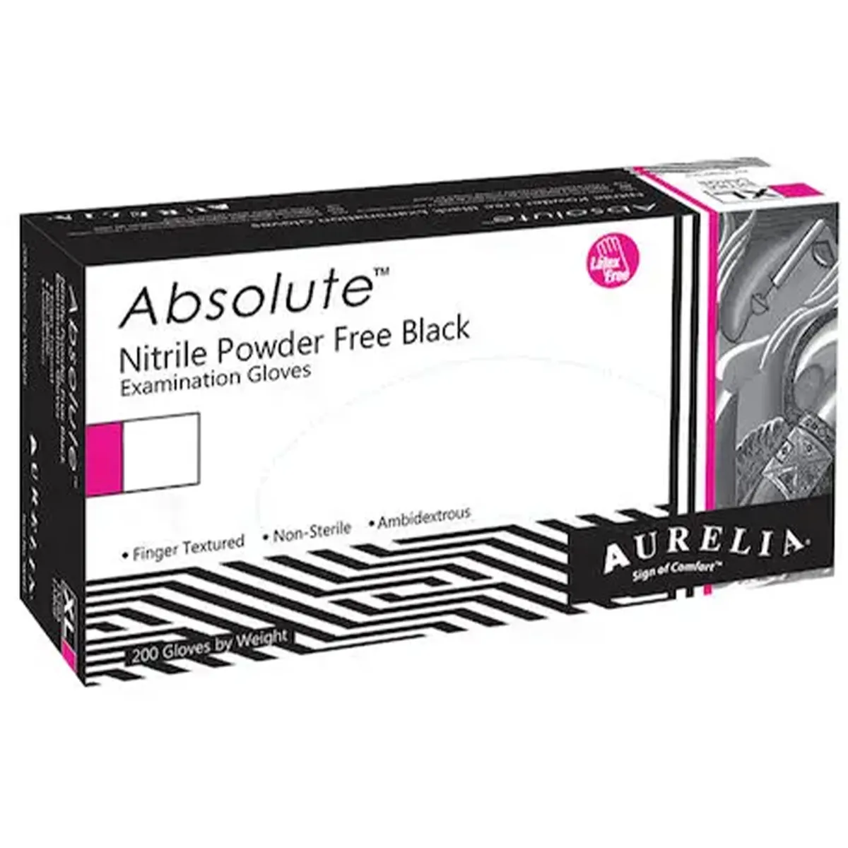 Aurelia Absolute Nitrile Exam Gloves, Powder Free, Non-Sterile, Black, Large, 200/Box, 98998