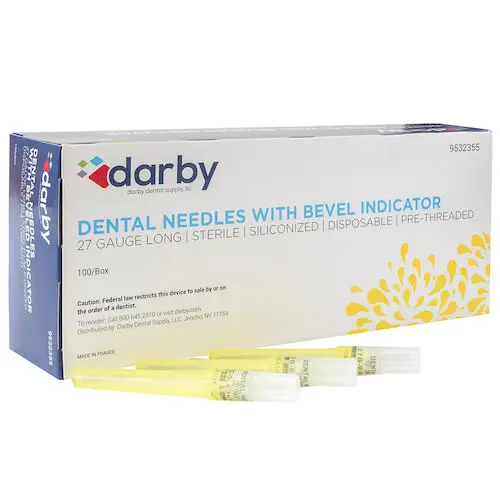 Plastic Hub Dental Needle, 27 Gauge Long, Yellow, 100/Box, 03N1272
