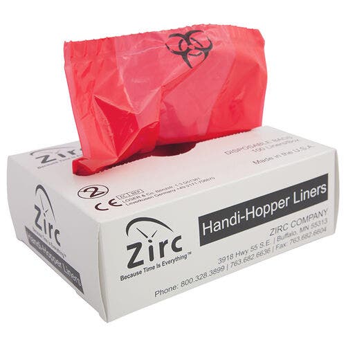 Handi-Hopper Biohazard Liners, Red, 7" x 10" x 3", 100/Box, 20Z405