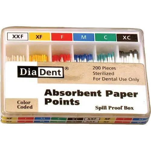DiaDent Absorbent Paper Points, X-Fine, ISO .02 Taper, Non-Marked, Spill-Proof Slide-Open Package, 200/Pkg, 202-602