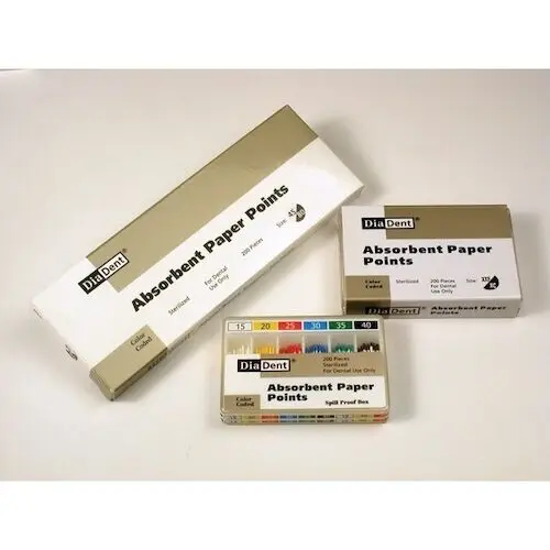 DiaDent Absorbent Paper Points #20, ISO .02 Taper, Non-Marked, Spill-Proof Slide-Open Pack, 200/Bx, 201-604