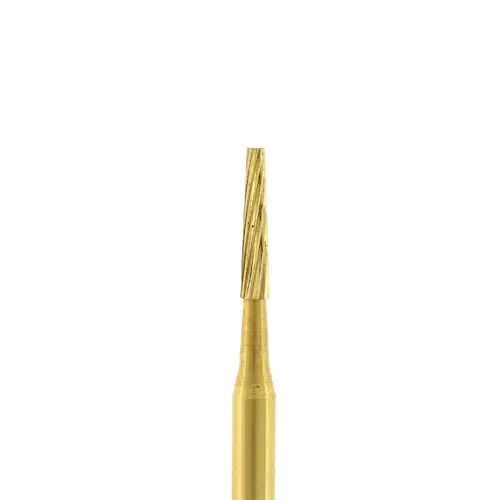 Prima Dental Taper Flat End Carbide Bur, 7702, 12-Blade Gold Trimming and Finishing, 5/Pkg, FG7702