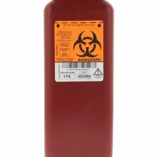 Medegen Sharps-Tainer Locking Sharps Container with Needle Remover, Tall Tray, 1.7 Qt, Red, Model 178
