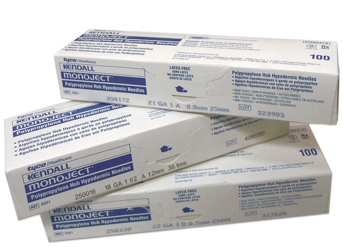 Monoject Plastic Hub Dental Needles, 25 Gauge, 1-1/2" (Long), 100/Bx