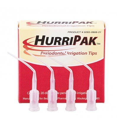 HurriPak Periodontal Irrigation Tips, Disposable Plastic, Luer-Lock, 20/Pk