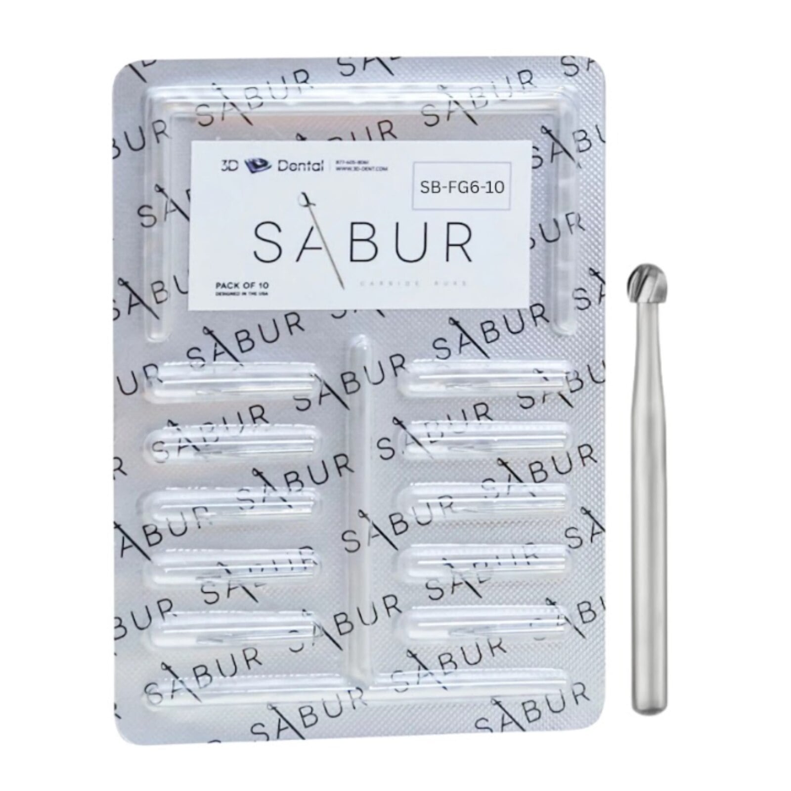SABUR Carbide Burs FG #6, 10/Pk