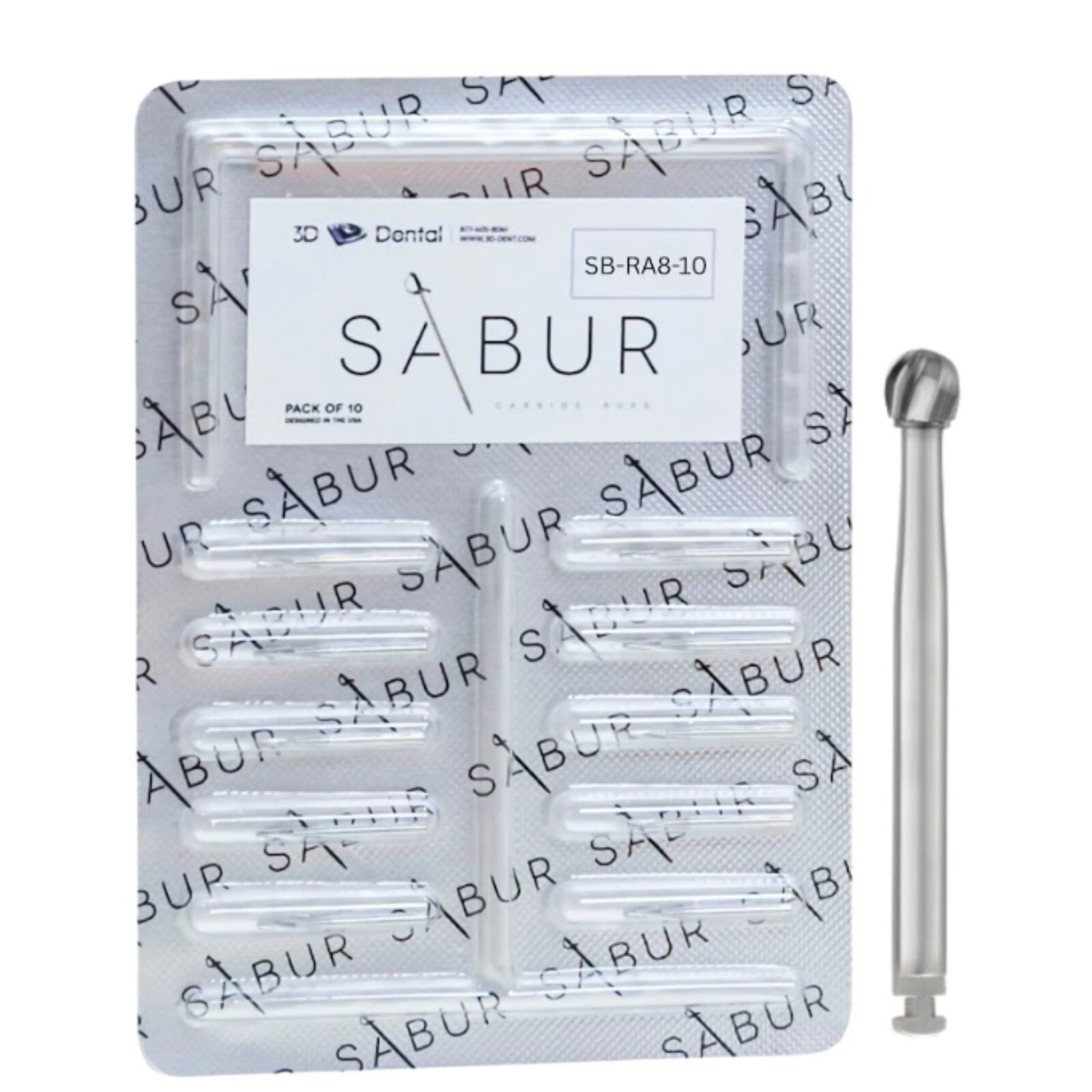 SABUR Carbide Burs RA #8, 10/Pk