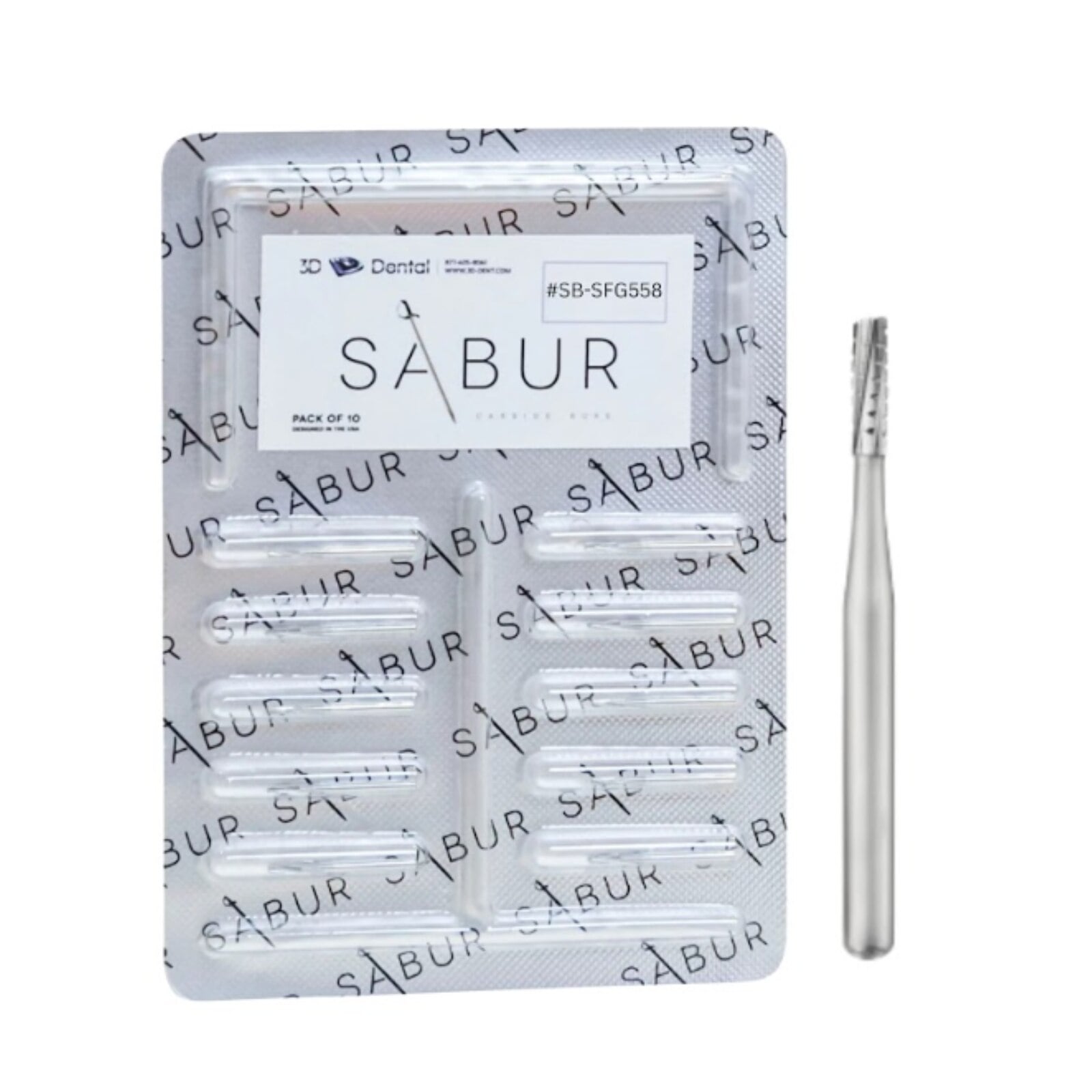 SABUR Surgical Carbide Bur FG #558, 10/Pk