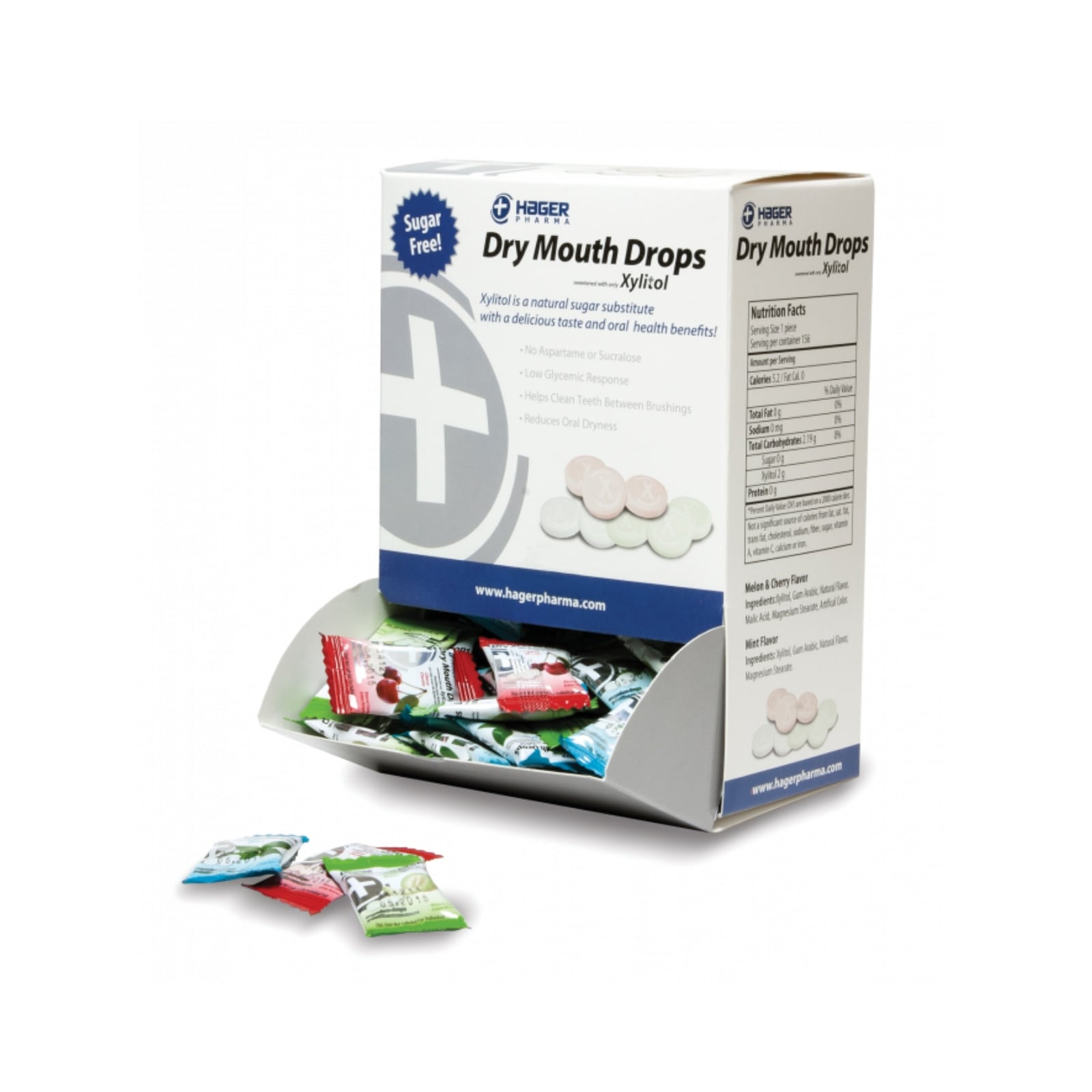 Miradent Xylitol Dry Mouth Drops, Assorted Flavors, Individually Wrapped, 156/Box, 630188