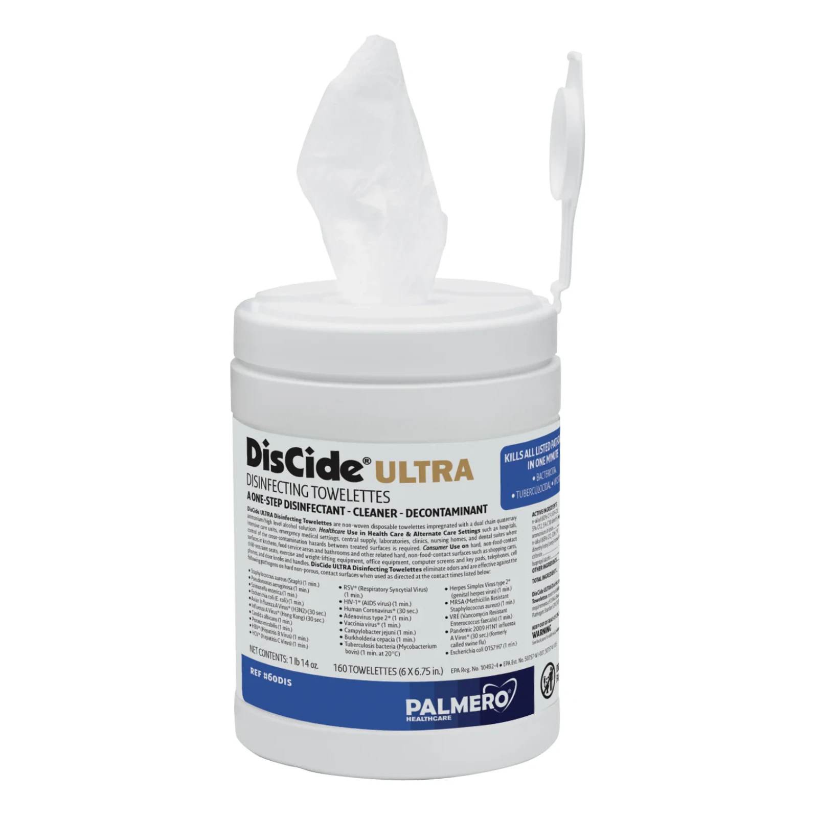 DisCide Ultra Wipes, Large, 160 Wipes/Can, 12 Cans/Case (1920 Wipes/Case)