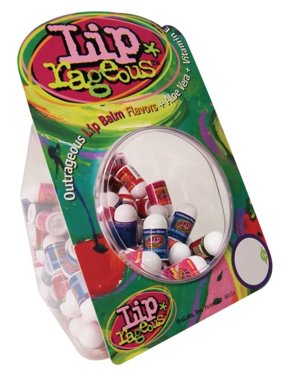 Lip Rageous Lip Balm Display, 100/Unit, Assorted Flavors (Blue Raspberry, Strawberry, Watermelon)