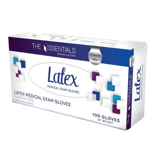 The Essentials Latex Examination Gloves, Powder Free, Non-Sterile, Medium, 100/Box
