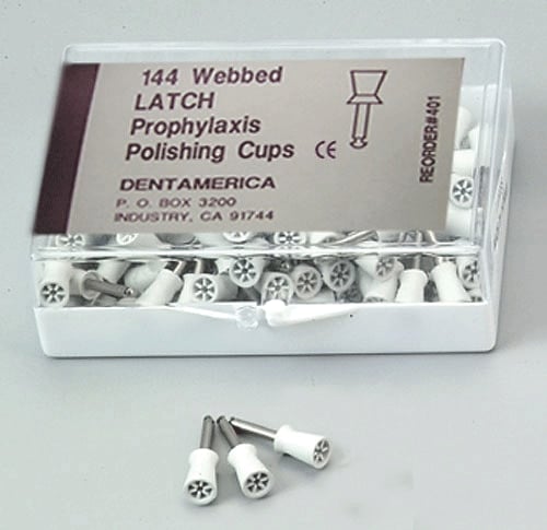Dentamerica Disposable Prophy Cups, Latch Type, 6-Webbed, Medium Soft, White, 144/Pk, #401