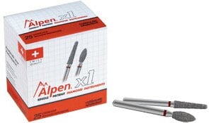Alpen Multi-Use Diamond FG #852.012 Fine Grit, Flame/Needle Shape, 1.2mm, Red Ring, Package of 5