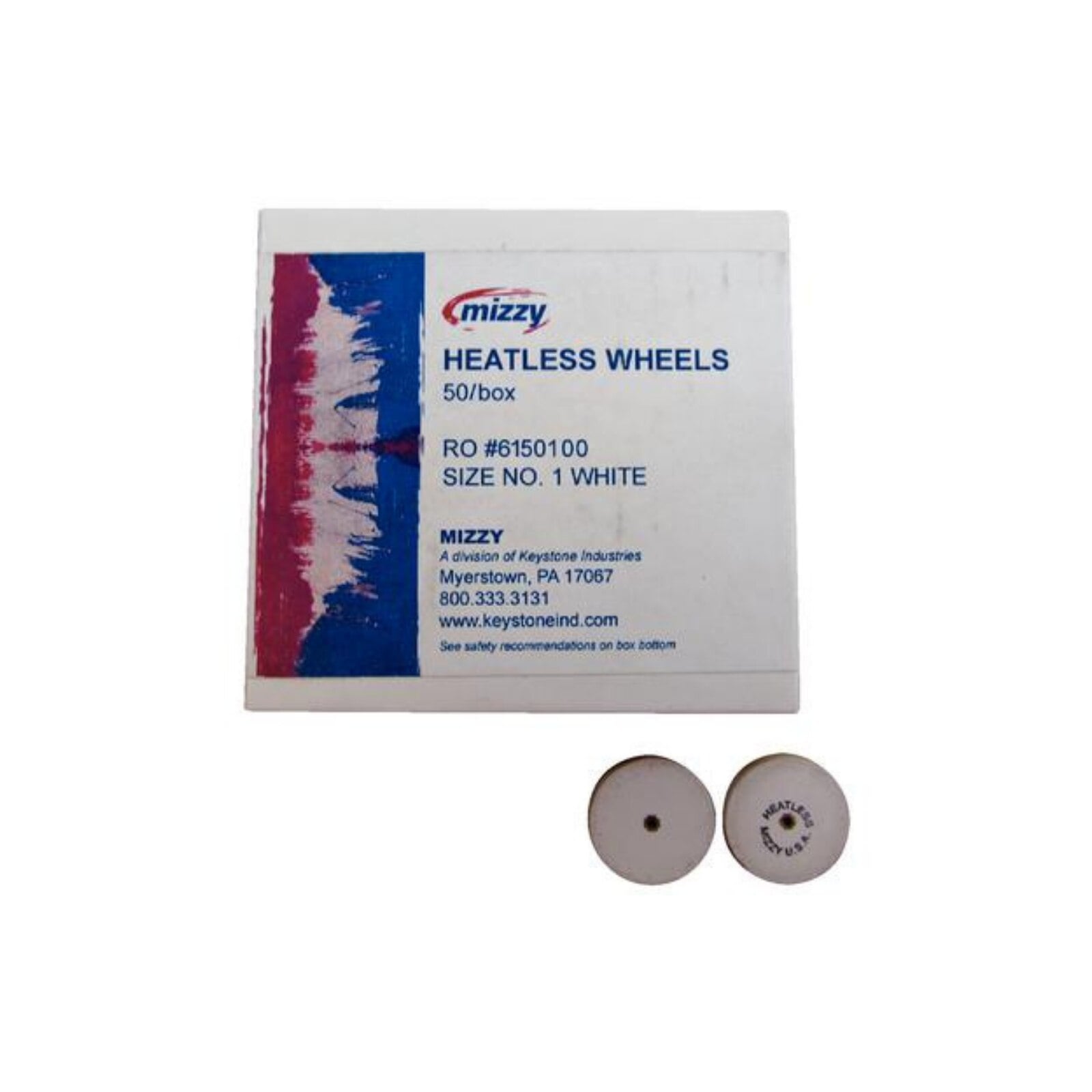 Mizzy Heatless Wheels #1, Gray, Regular Grit, 1" x 3/16", 50/Pkg, 6130100
