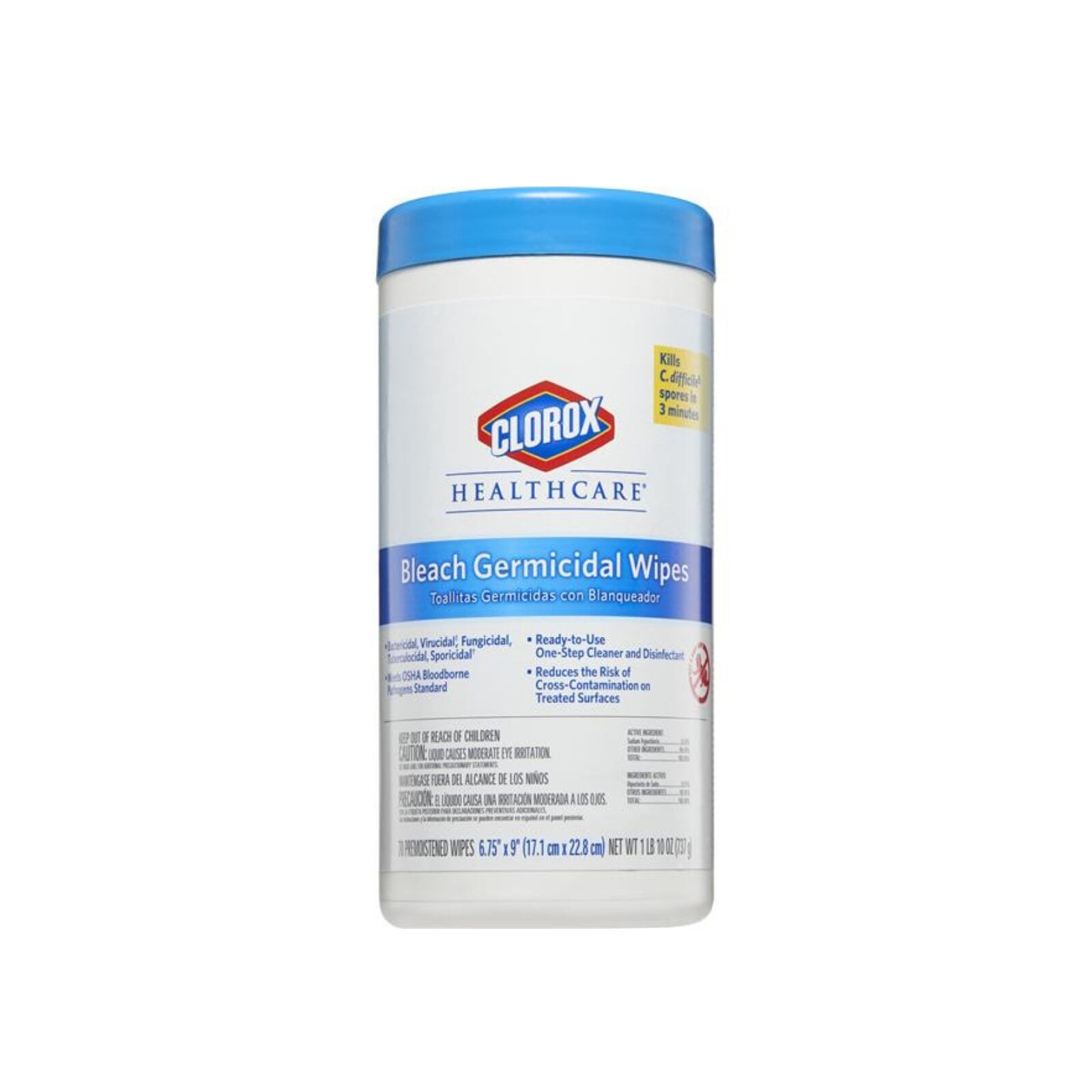 Clorox Healthcare Bleach Germicidal Wipes, 70 Count Canister, 6 Canisters/Case