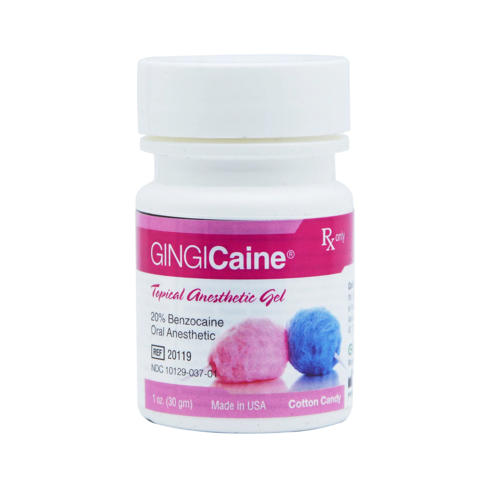 GINGICaine Topical Anesthetic Gel, 20% Benzocaine, Cotton Candy Flavor, 1 oz Jar