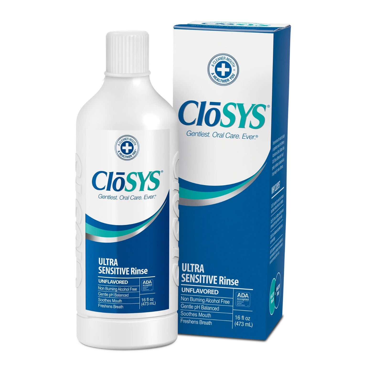 CloSYS Ultra-Sensitive Unflavored Oral Rinse, Alcohol-Free, 16 oz Bottle, 12/Case