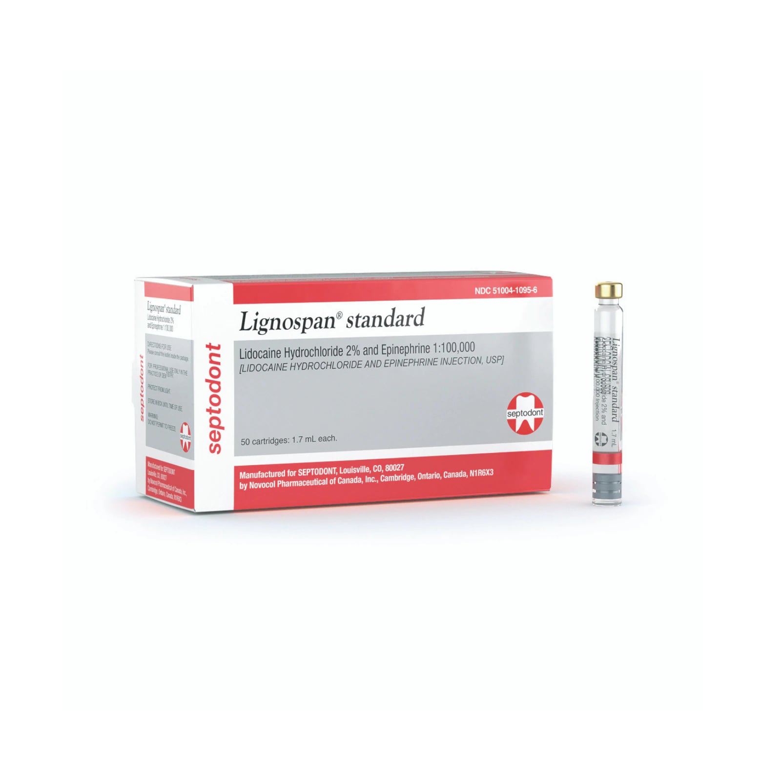 Lignospan Lidocaine HCl 2% with Epinephrine 1:100,000 Injection, USP, Red, 50 Cartridges/Box