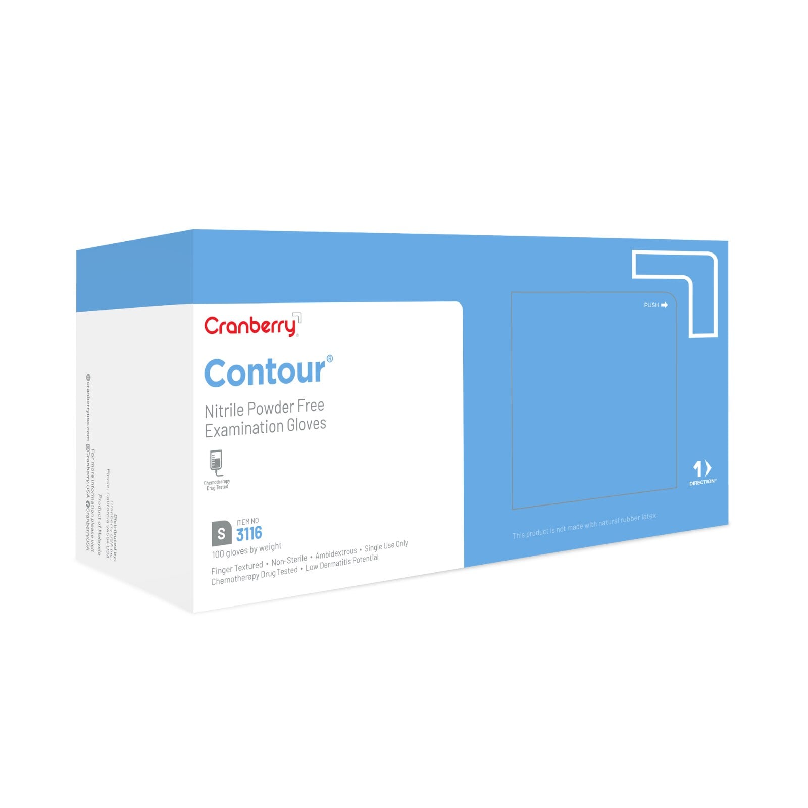 Cranberry Contour Nitrile Exam Gloves, Powder-Free, Non-Sterile, Small, Blue, 100/Box, 3116