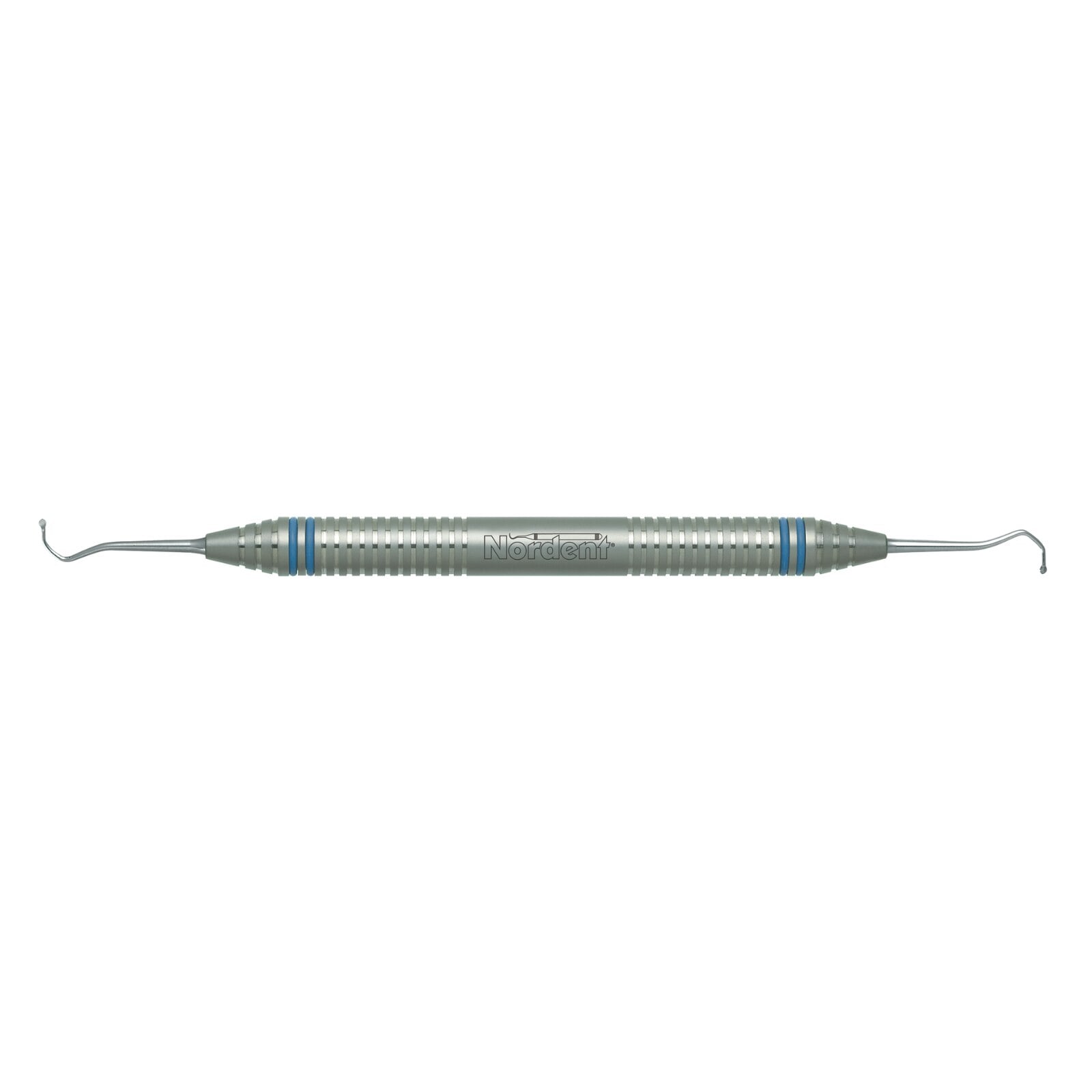 Nordent #8 Anterior Back Action Spoon Excavator, Double End, 1.2mm Diameter, 3.5mm Shank, 85° Angle, DuraLite ColorRings Handle, Stainless Steel