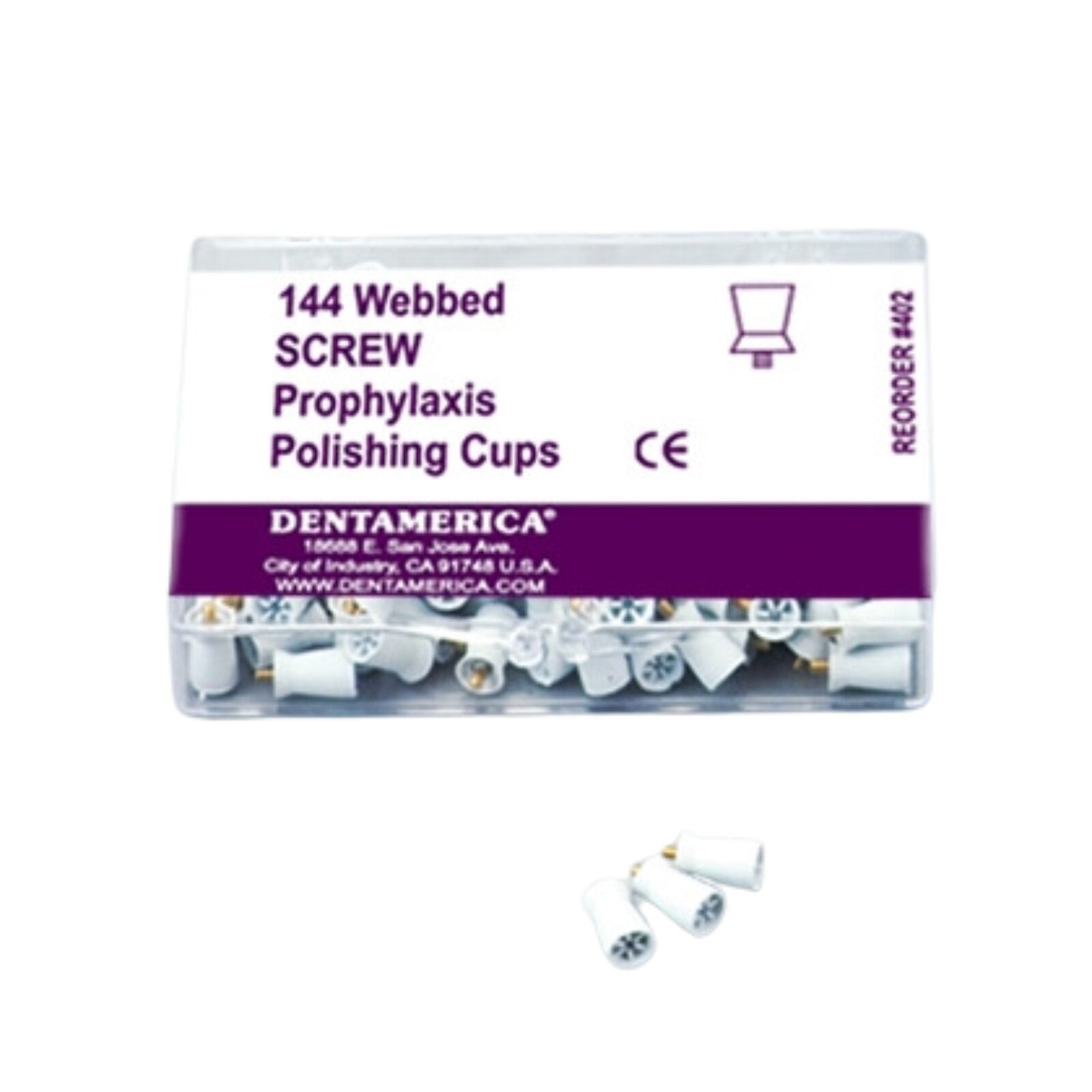 Dentamerica Disposable Prophy Cups, Screw-On, 6-Webbed, Medium-Soft, White, 144/Pk, #402