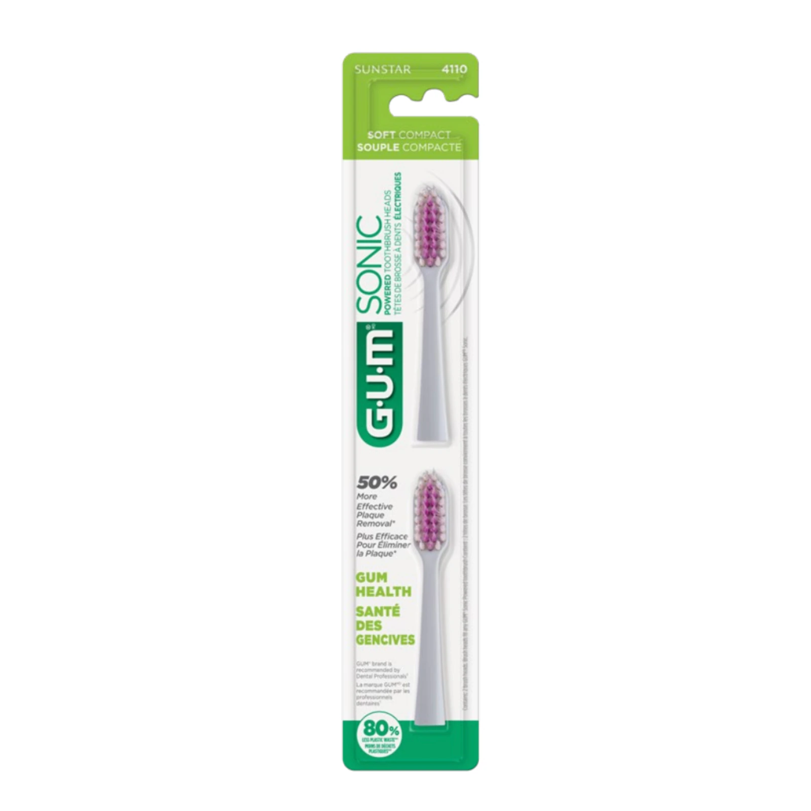 GUM Sonic Power Toothbrush Replacement Heads, White, Soft Bristles, 2 Heads per Pack, 12 Packs per Case, 4110URW