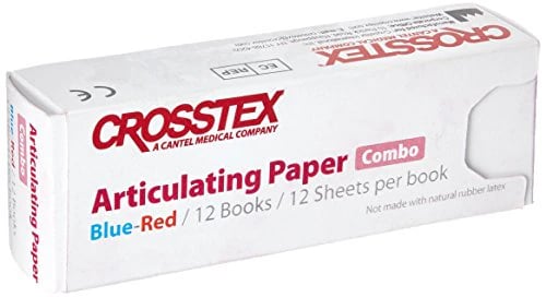 Crosstex Articulating Paper, Red/Blue Combo, Thin 0.0028" (71 Microns), 12 Books of 12 Sheets (144 Sheets/Box), TPBR