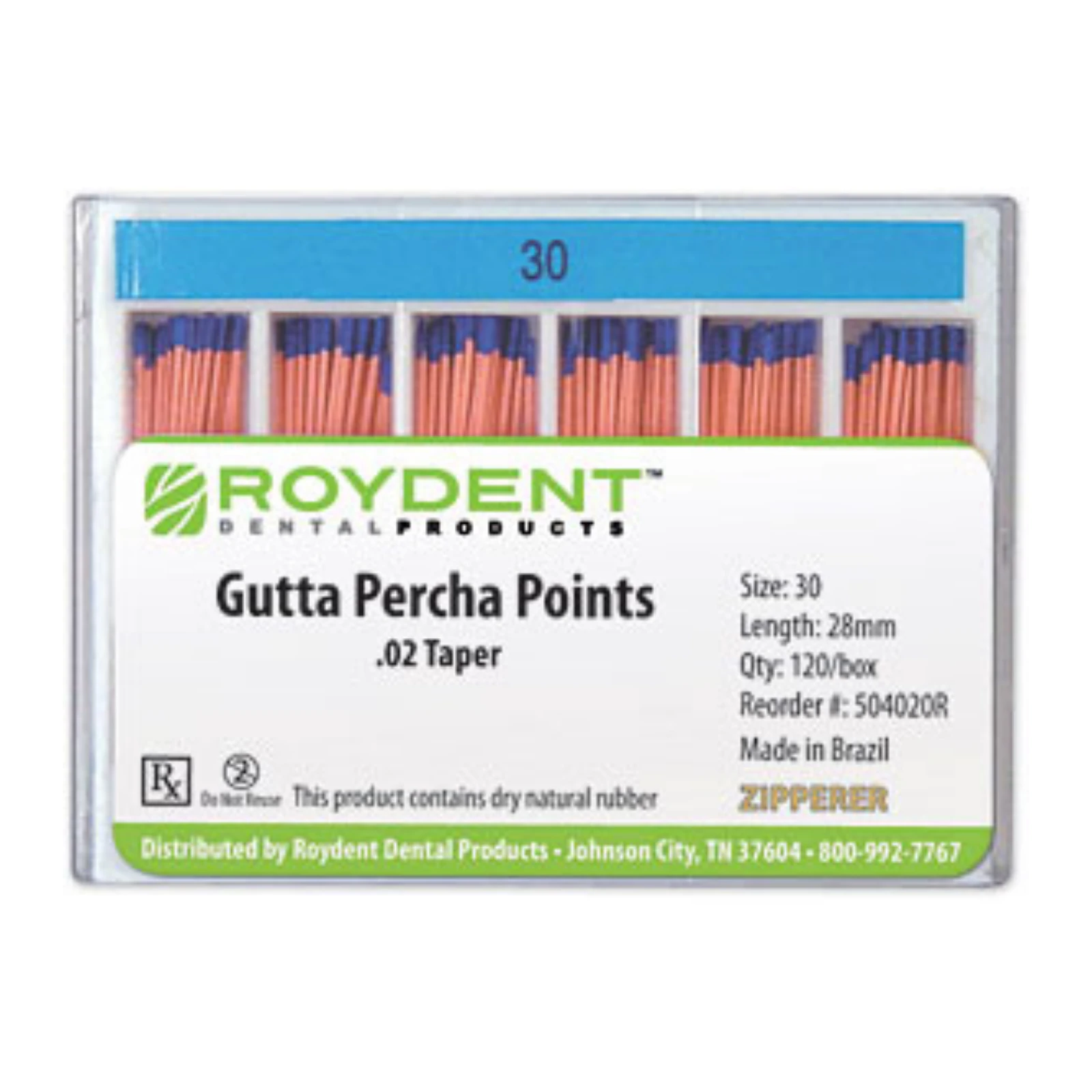 Roydent Gutta Percha Points, .02 Taper, Medium-Fine, 28mm, 120/Box