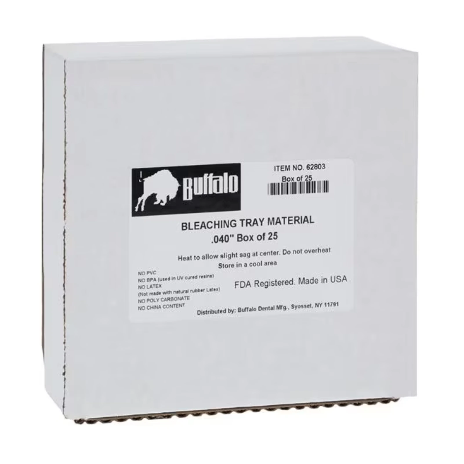 Buffalo Dental Bleaching Tray Material, .040" x 5" x 5", Clear, Soft EVA, 25/Box