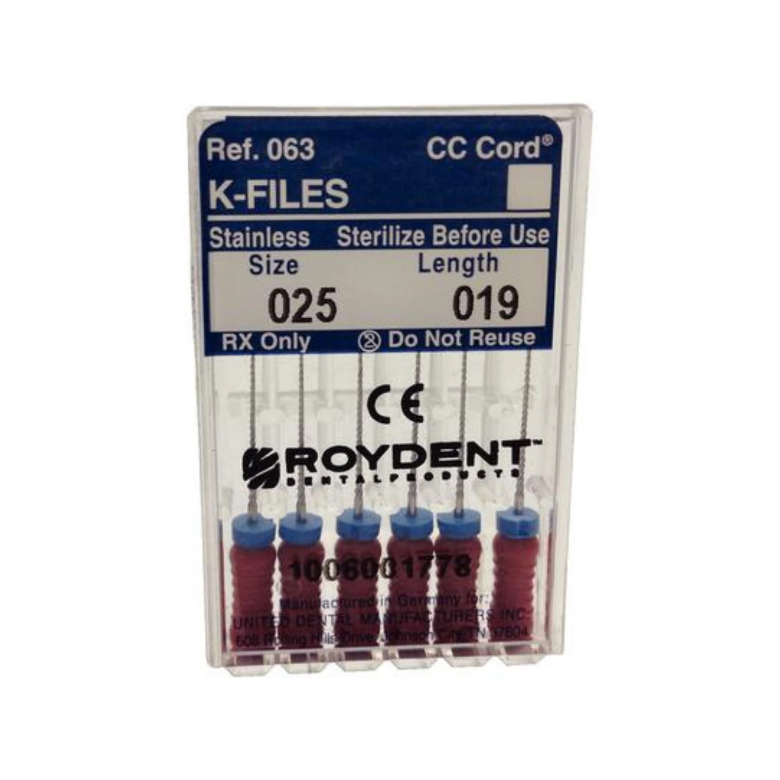 Roydent K-Type Files #25, 19mm, Red, Pack of 6 (06319025R)