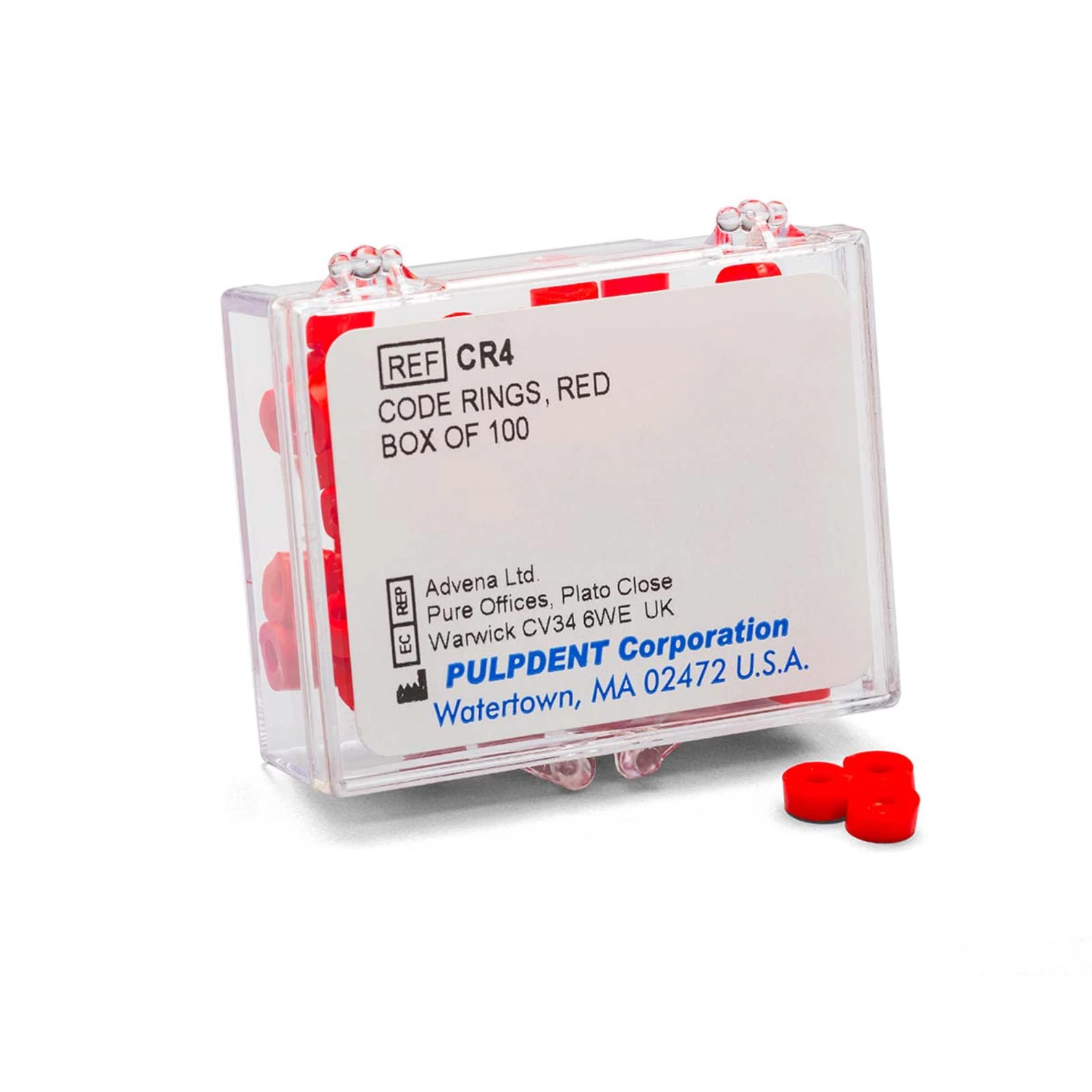 Pulpdent Code Rings, Red, Standard Size 1/8" ID x 1/8" Wide, 50/Box, CR4-50