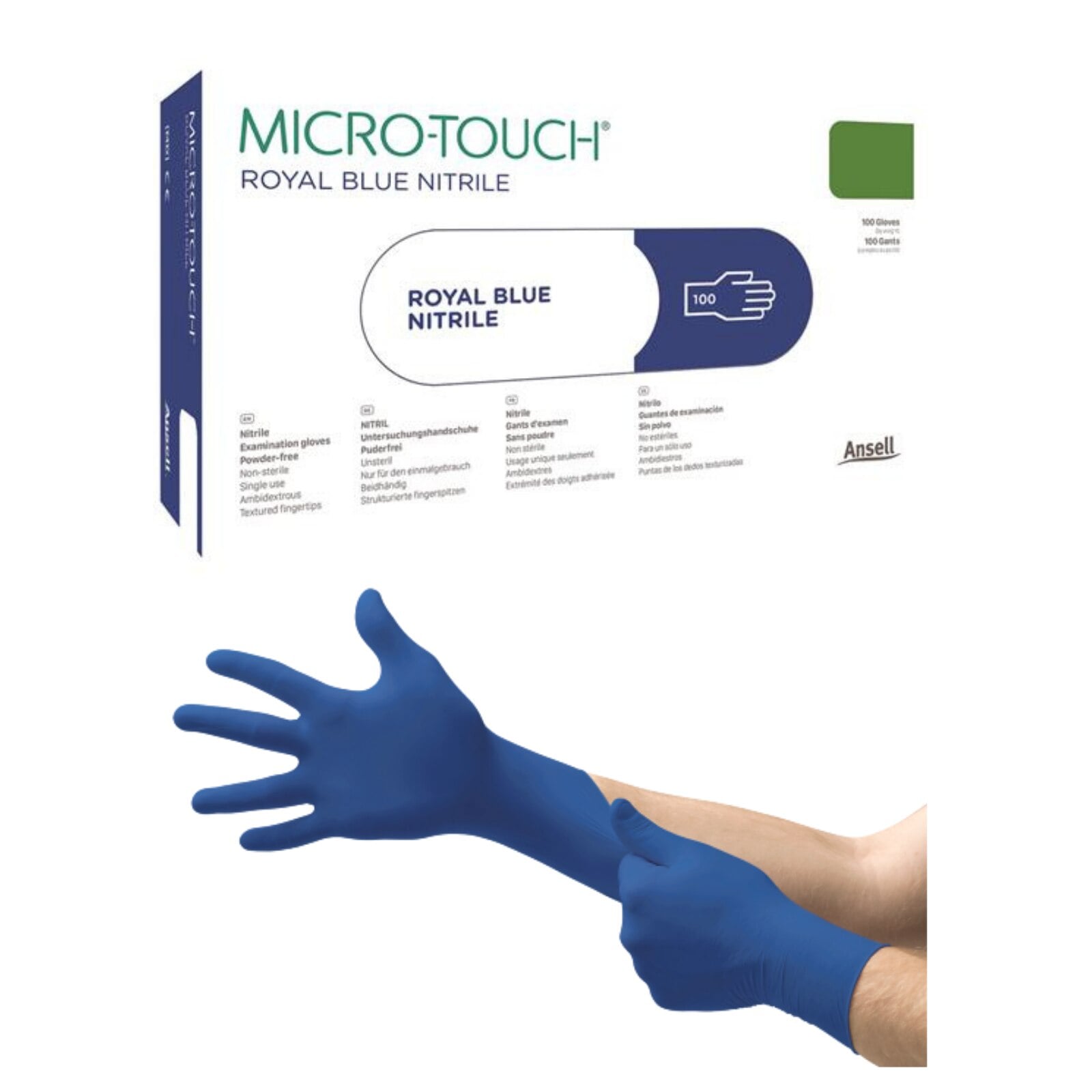 Micro-Touch® Nitrile Exam Gloves, Latex Free, Powder Free, Royal Blue, Extra Large (9.5-10), 100/Box