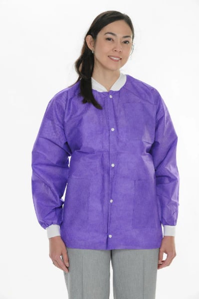 Extra-Safe Hip Length Lab Jacket, Small, Plum, Latex-Free, Fluid Resistant, AAMI Level 3, 10/Pack