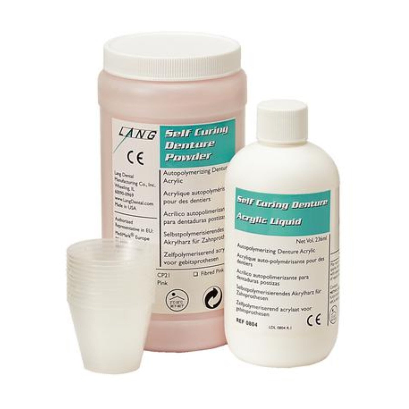 Lang Dental Self-Curing Denture Repair Acrylic Powder & Liquid Kit, Clear, 1 lb Powder Pack