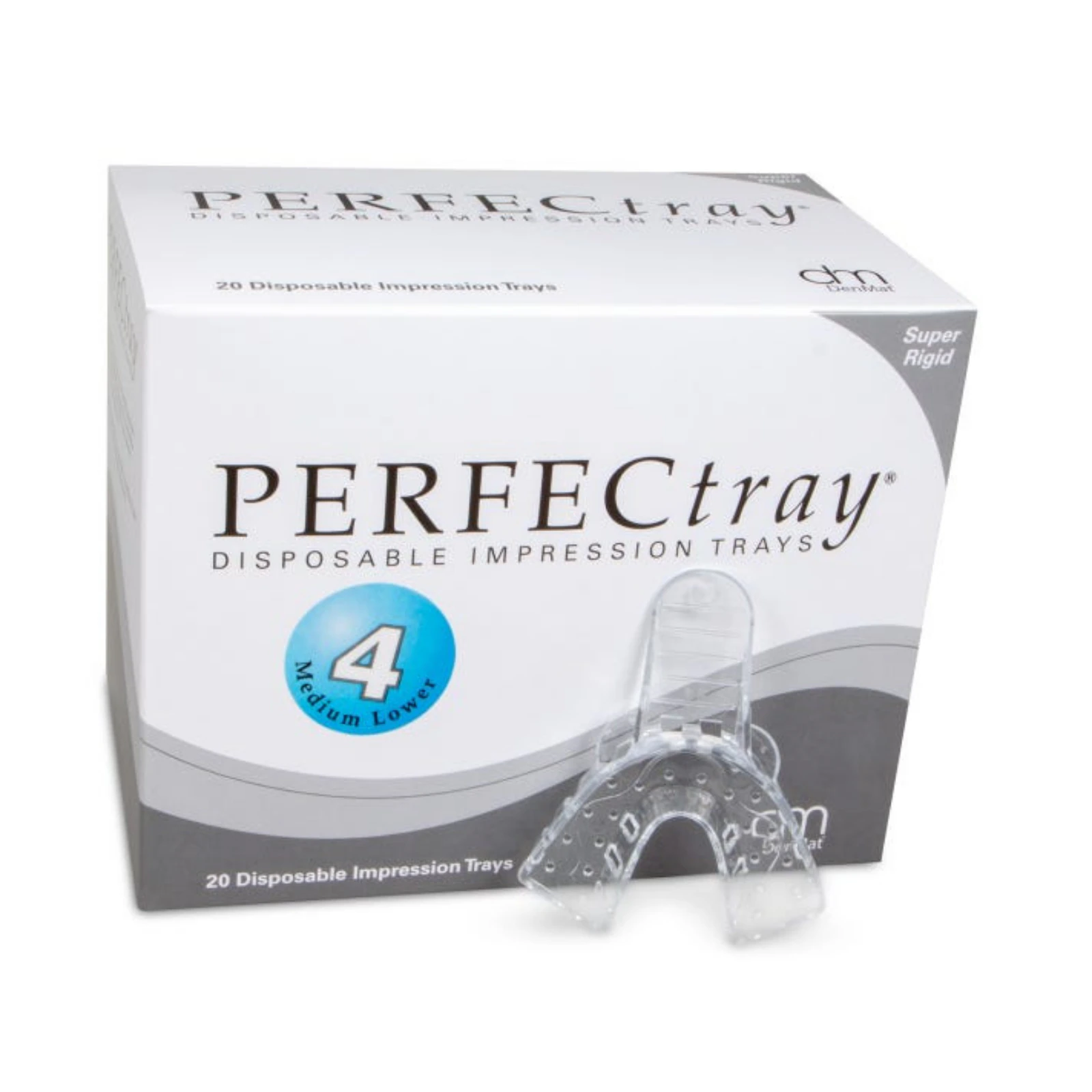 PERFECtray #4 Medium Lower Full Arch Perforated Acrylic Impression Trays, Clear, 20/Box