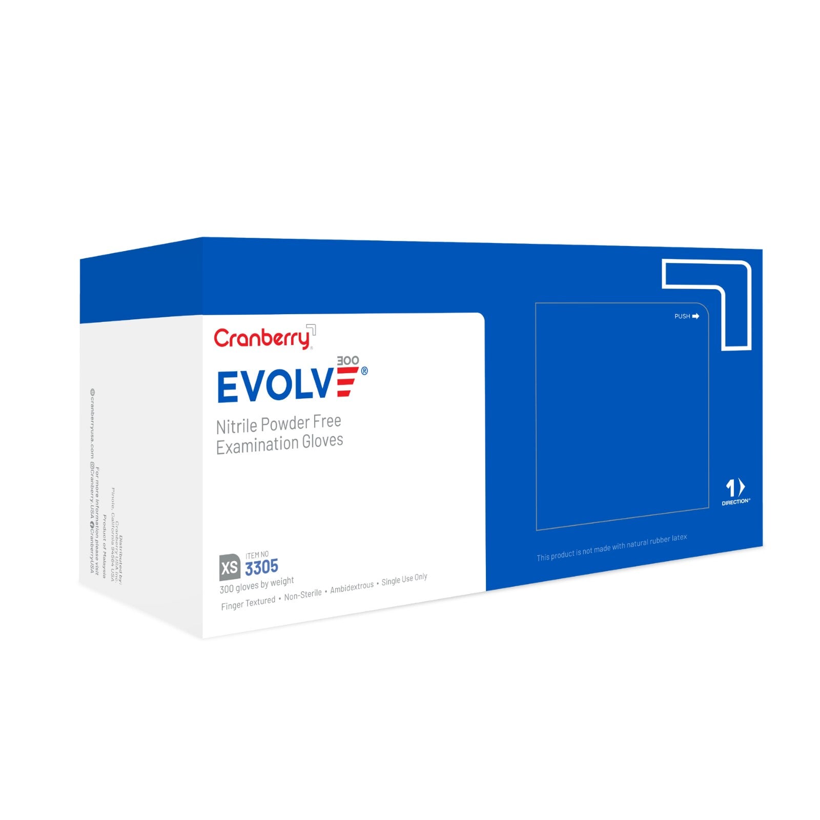 Cranberry Evolve 300 Nitrile Exam Gloves, Powder-Free, Fingertip-Textured, Non-Sterile, X-Small, Royal Blue, 300/Box, 3305