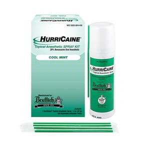 HurriCaine Topical Anesthetic Spray, Cool Mint, 20% Benzocaine, 2 oz Can with Disposable Extension Tube, 0914-02