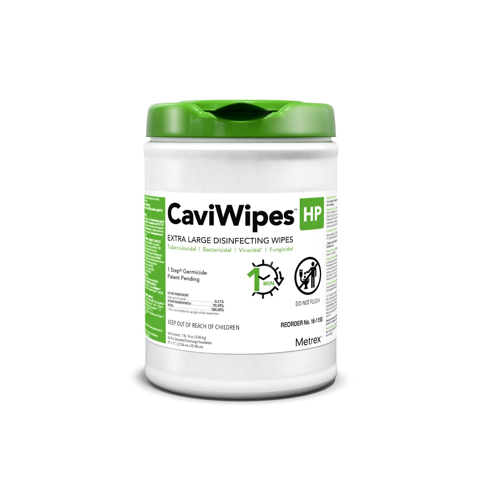 Metrex CaviWipes HP XL Disinfecting Wipes, 65 Wipes/Canister, 12 Canisters/Case, 780 Wipes Total
