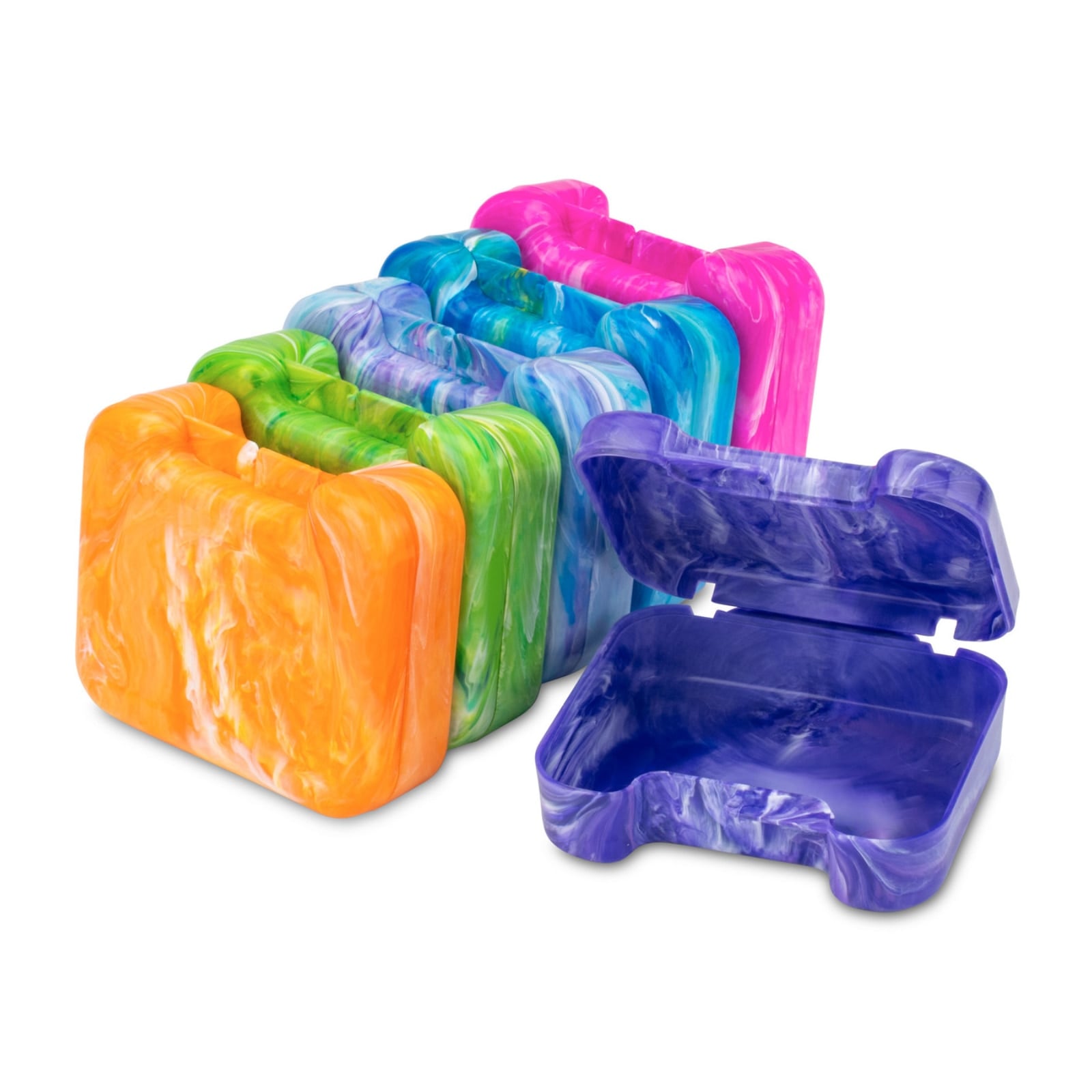 Practicon Paradise Retainer Cases, Assorted Marble Colors, Hinged Vented, 24/Bag, 7145310